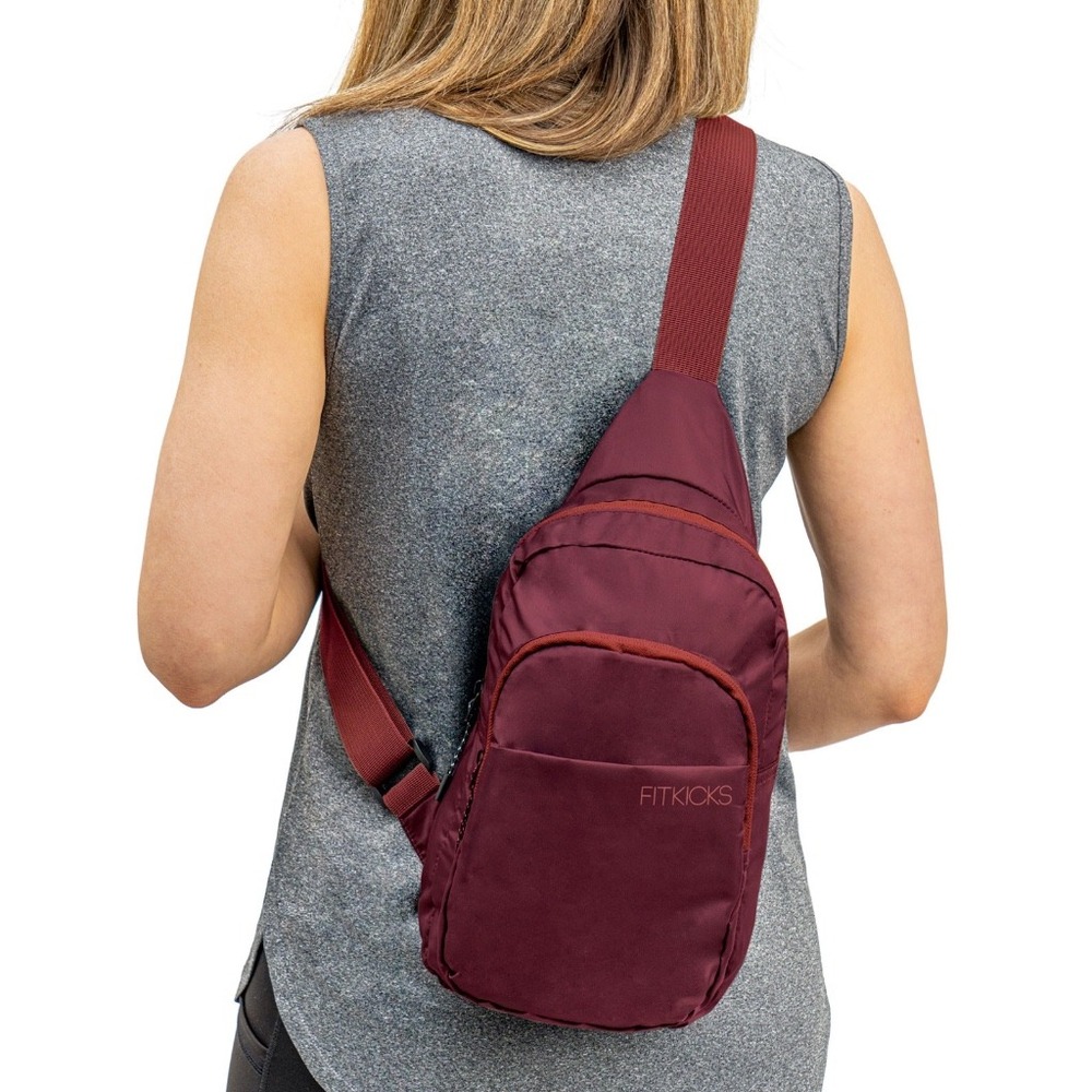 Fitkicks Hideaway Packable Sling Bag Burgundy Water Repellent Crossbody Travel